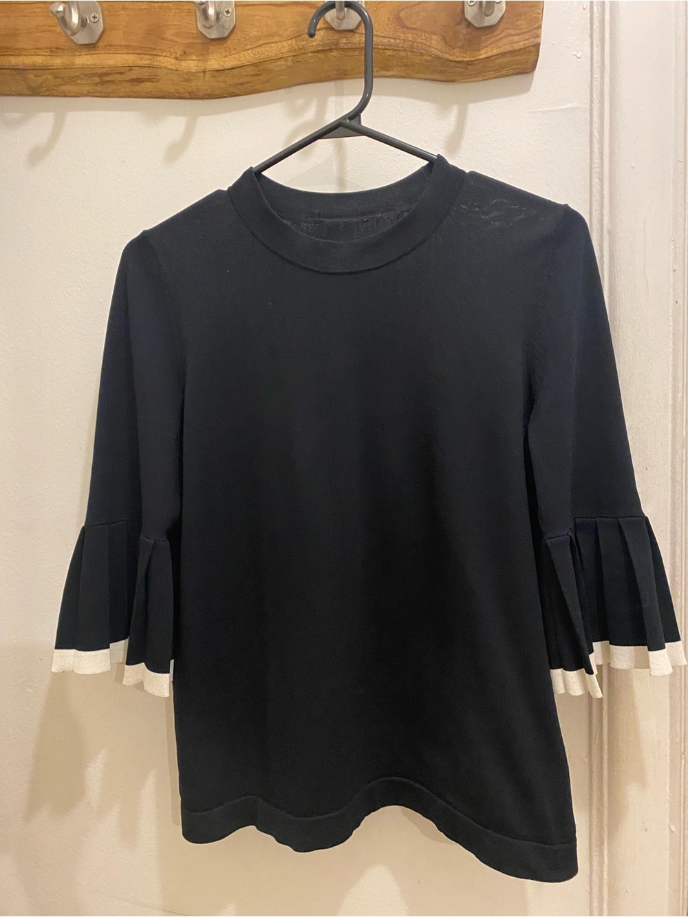 COS Black Long-Sleeve Top with White Trimmed Pleated Cuffs
